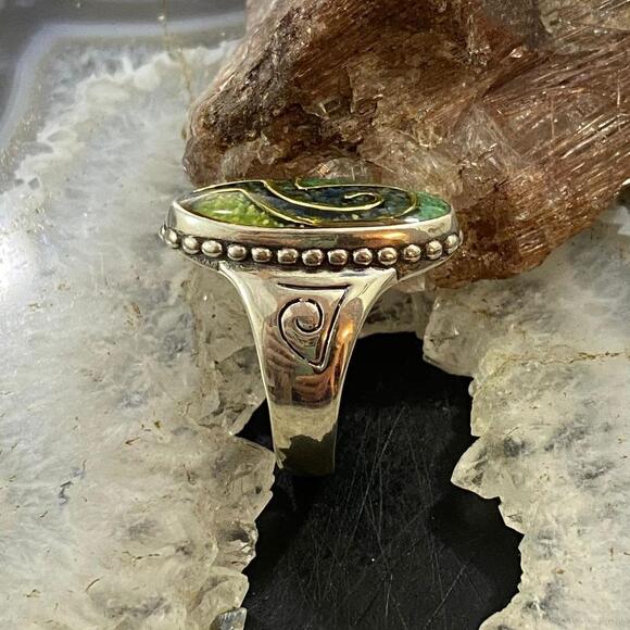 Carolyn Pollack Sterling Green Turquoise & Lapis Chip Inlay Oval Ring For Women - Picture 6 of 10